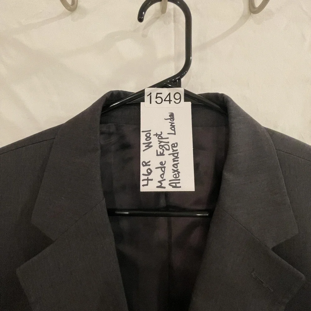 Alexandre London Savile Row Suit Jacket Mens 46R Charcoal‎ Pure Wool Two Button